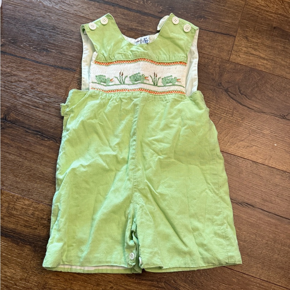 Vintage vtg orient express smocked‎ Green White Smocking alligator Jon Jon